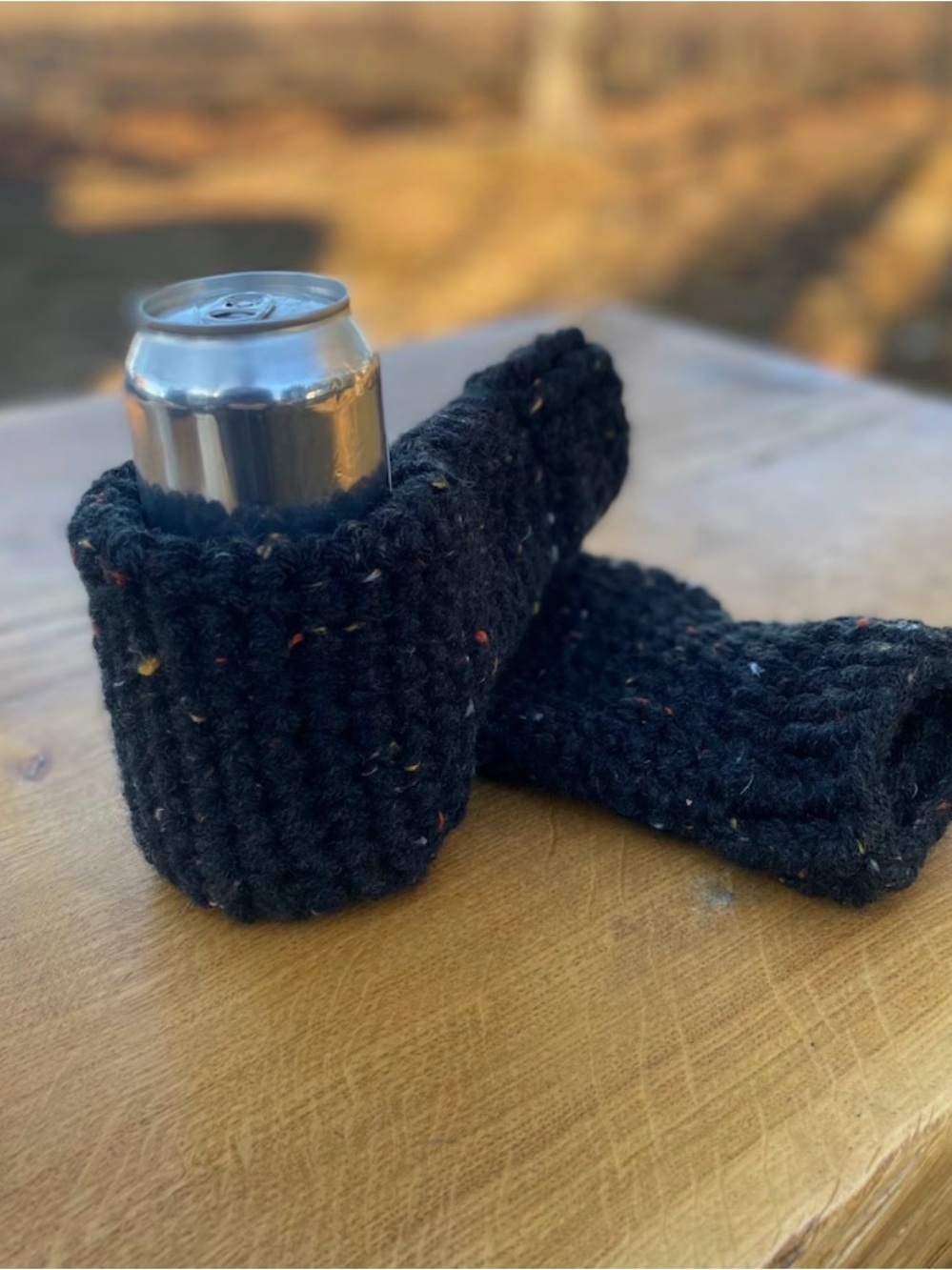 Handmade Black Knit Cup Holder Mitt